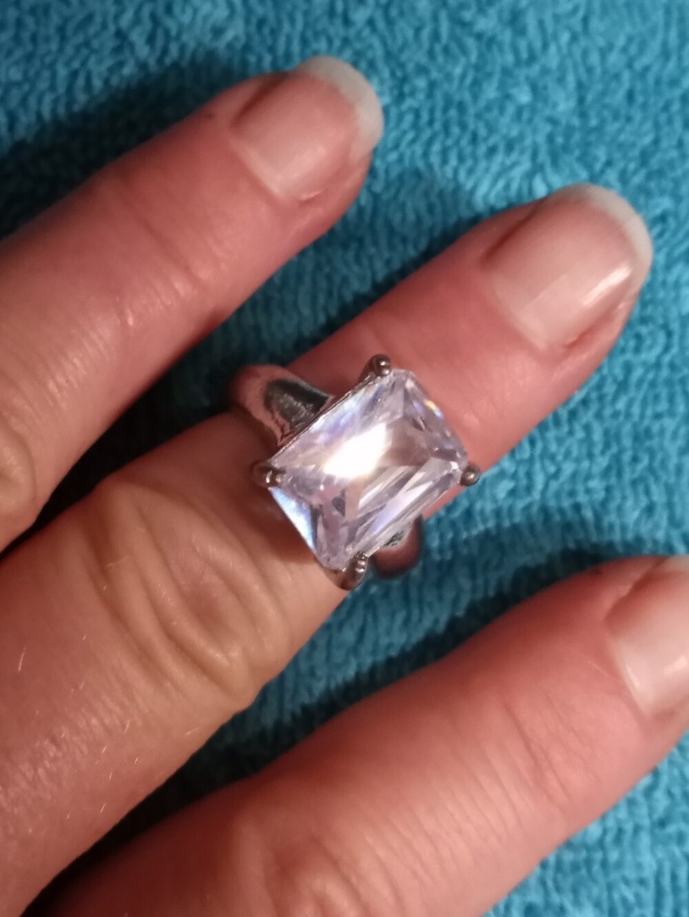 Clear Square-Cut Reflects Rainbow Silver Ring - Women Jewelry